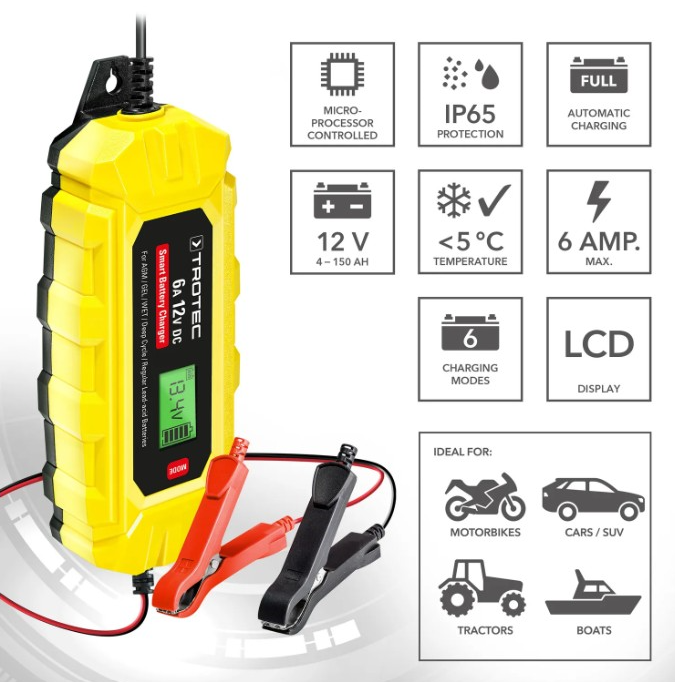 Akumuliatoriaus pakrovėjas Trotec PBCS 6A su LCD ekranu