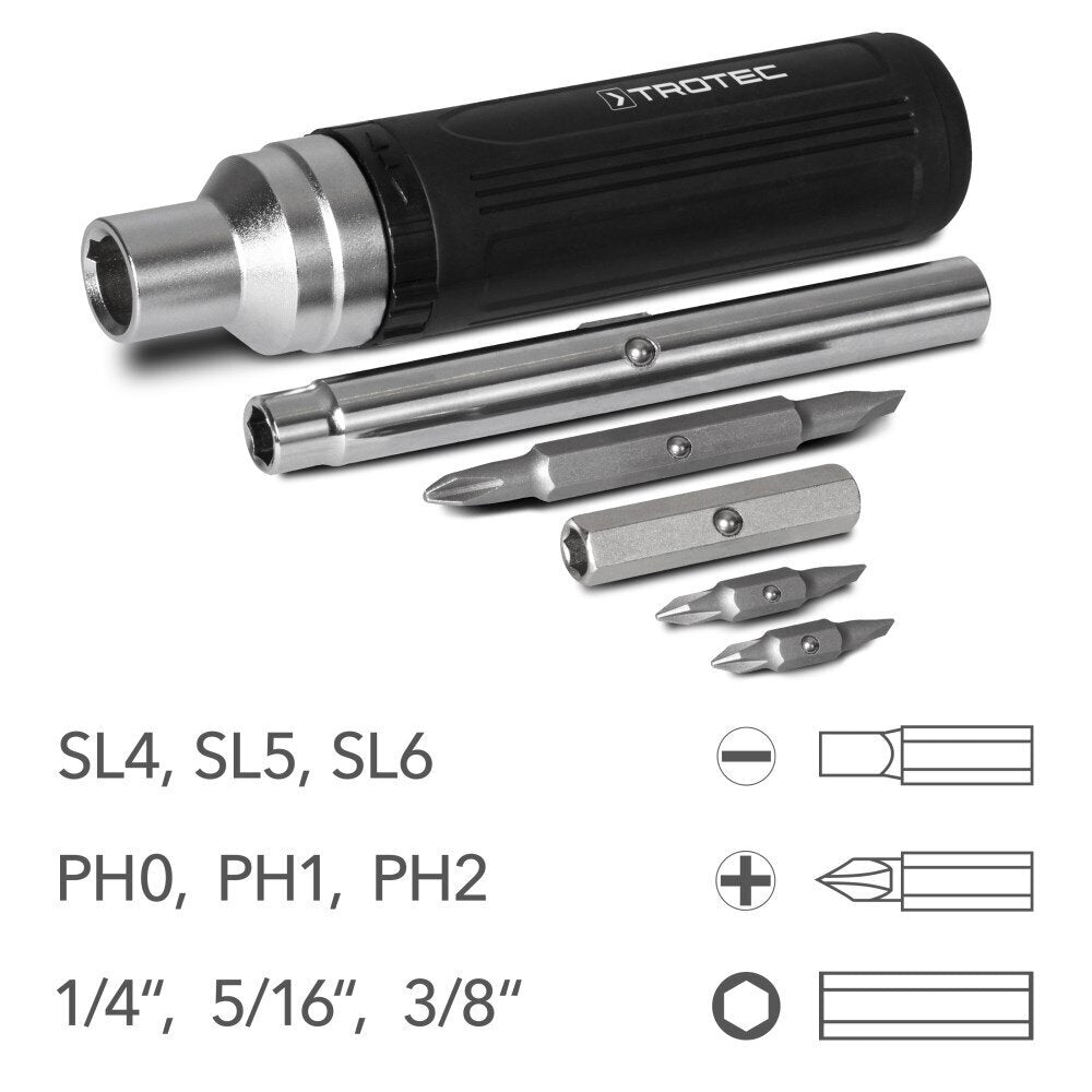 Akumuliatorinis suktuvas-gręžtuvas Trotec PSCS 11-3.6V ir antgalių rinkinys su atsuktuvu Trotec 9in1