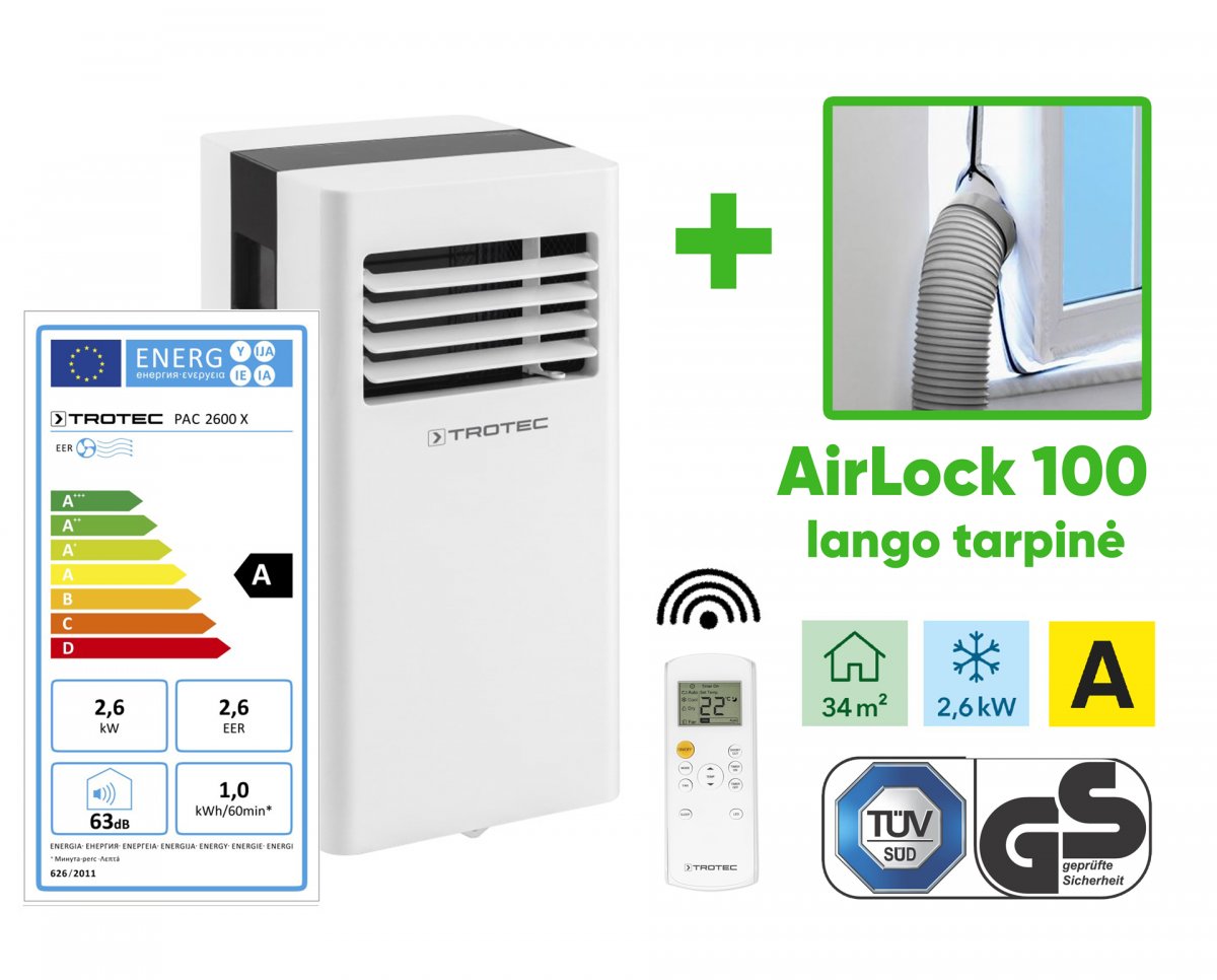 Mobilus oro kondicionierius Trotec PAC 2600 X ir lango tarpinė Trotec AirLock 100