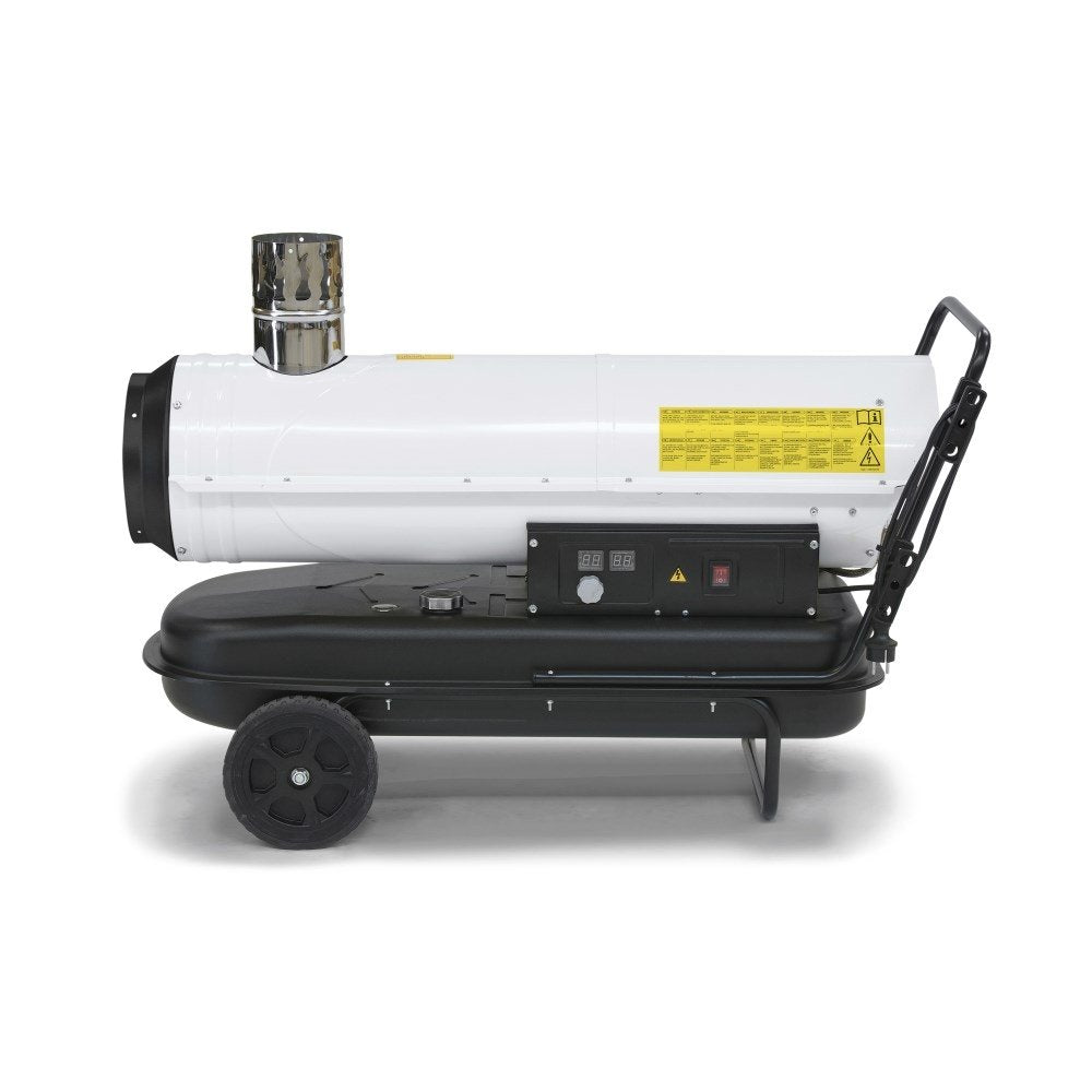 Netiesioginio degimo dyzelinis šildytuvas Trotec IDE su dideliu oro išleidimo anga ir dūmtraukio sistema