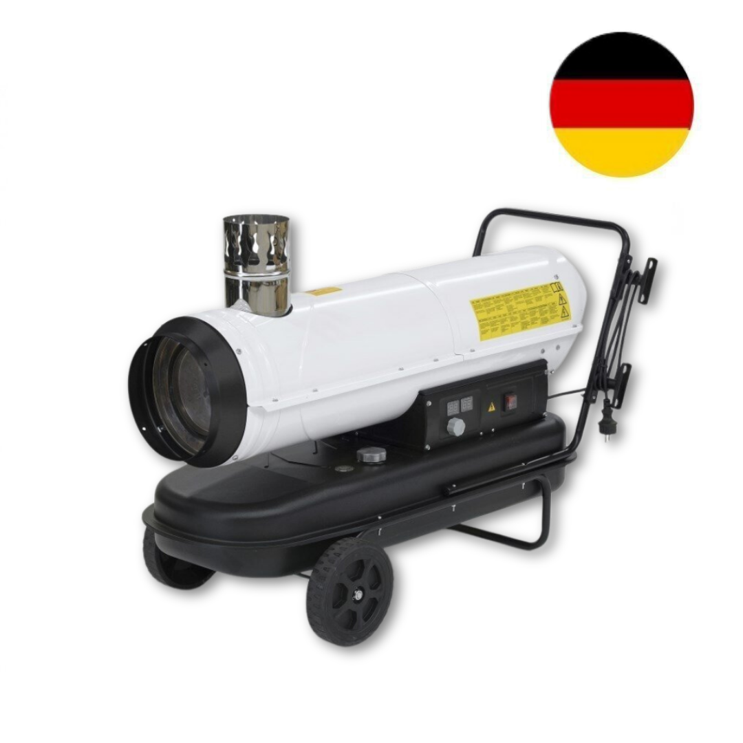 Netiesioginio degimo dyzelinis šildytuvas Trotec IDE su dideliu oro išleidimo anga ir dūmtraukio sistema